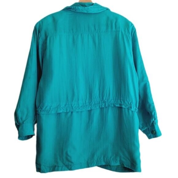 Vintage BERNARDO \ 100% Silk 90's Windbreaker Long Jacket Bright Blue M Flawed - Picture 10 of 15